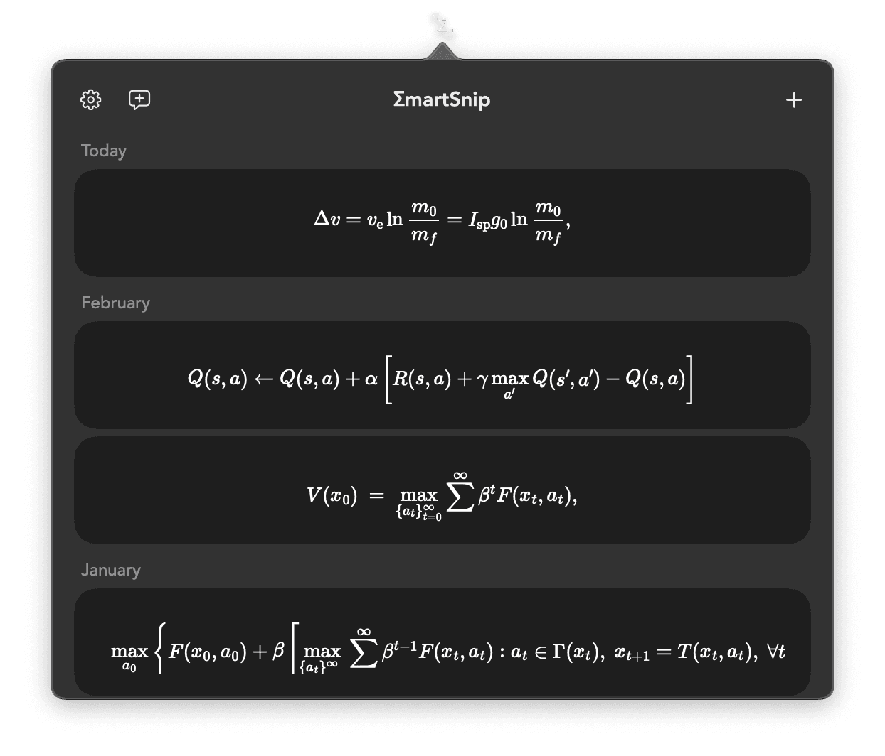 SmartSnip LaTeX OCR History Feature - MathPix Alternative for Mathematical Equation Recognition